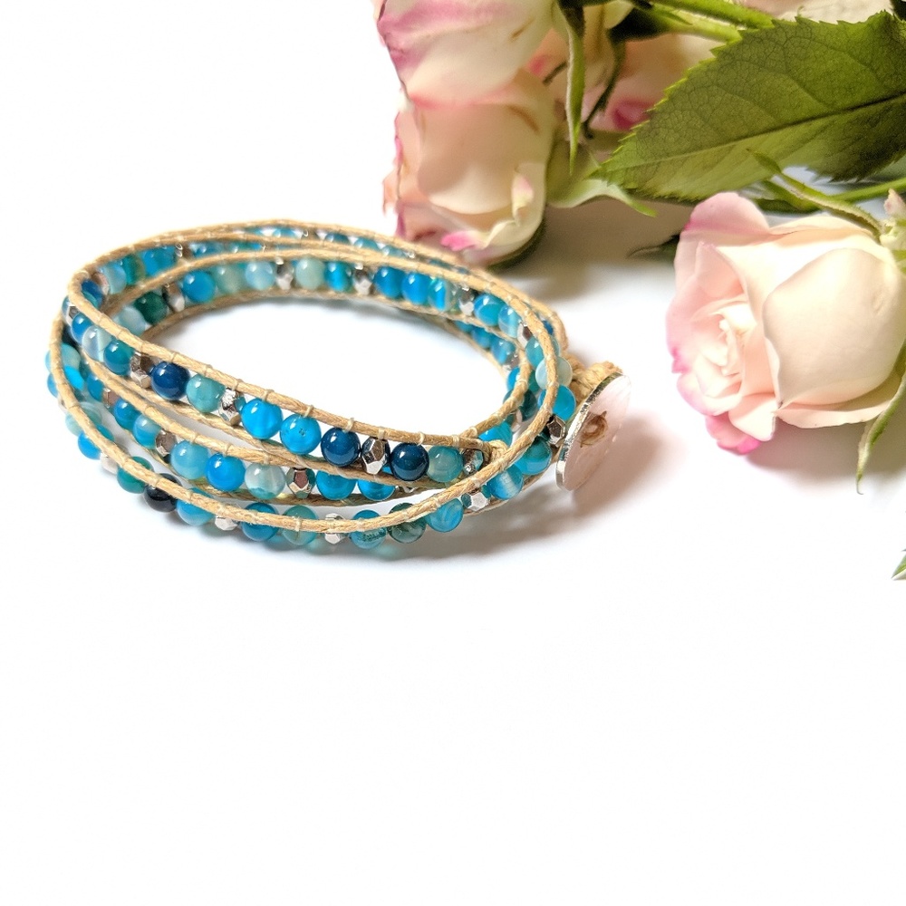 Bring Your Snorkel Blue Agate Triple Wrap Bracelet